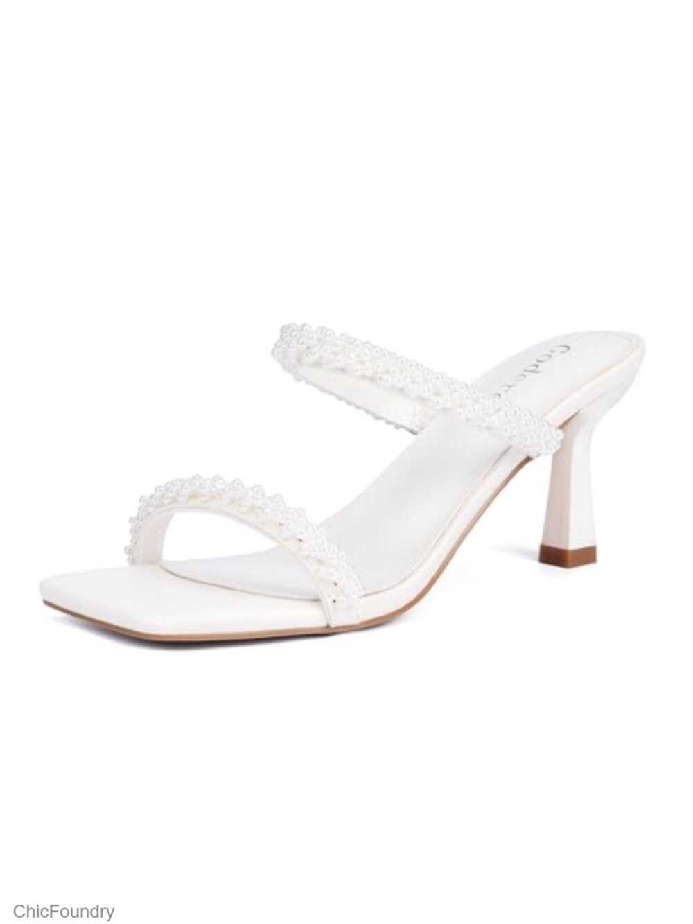 Women's Kitten Heel Sandals Two Strap Square Open Toe Mule Heels